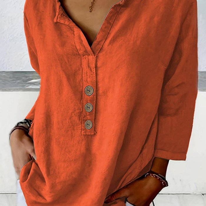 Women's Casual V-Neck Puff Sleeve Blouse