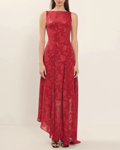 Lace Jacquard Backless Irregular Dress