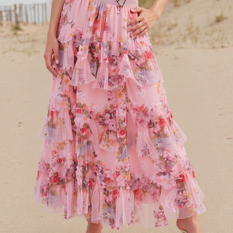 Women's Summer Floral Print A-Line Midi Skirt - Irregular Flowy Design with Pleated Hem, Lightweight Breathable Fabric for Casual & Beach Outings, Hand Wash Only, Beach Skirt, Warm Weather Fashion, Feminine Style, Comfortable Fit, Vacation Style