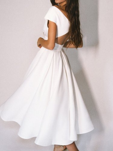 Elegant Sleeveless V-neck Strapless Swing  Dress