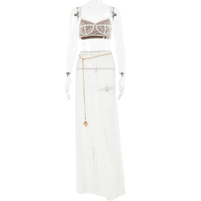 Women's Fashion Sexy Halter Backless Evening Dress Floor-Mopping Fishtail Two-Piece Set