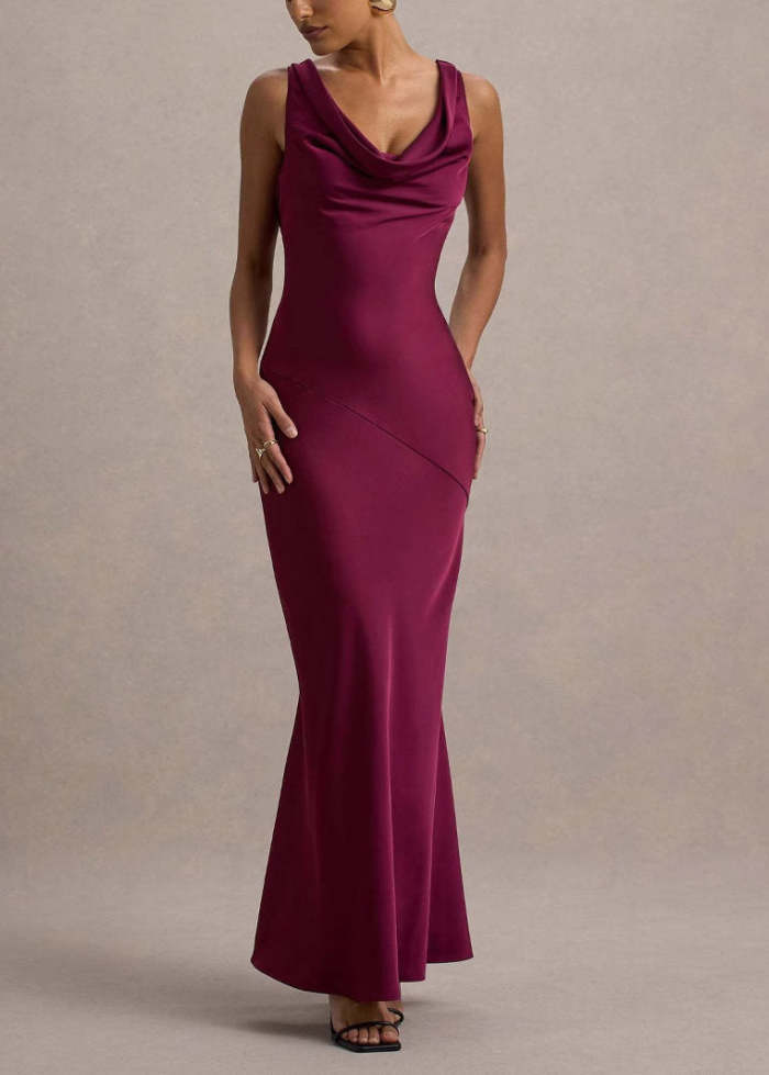 Stylish Blue Turtle Neck Wraped Backless Party Dress