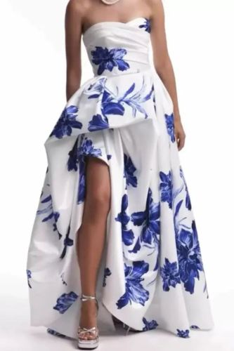 Sexy Strapless Floral Print  Elegant Sleeveless Backless Big Hem  Fashion Hight Waist Draped A-Line Dress