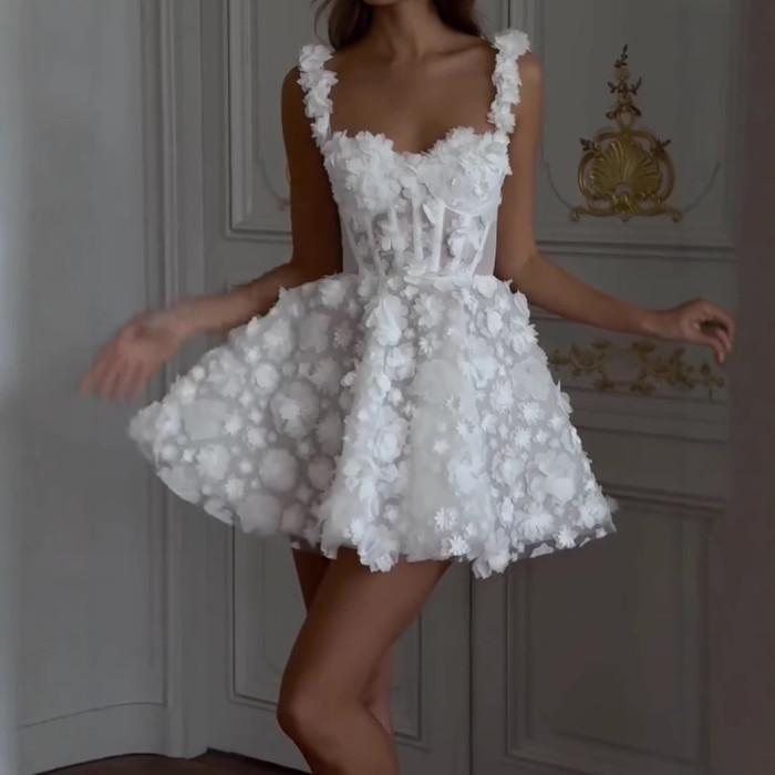 Sexy Women's Party Elegant Suspender Lace Tube Top  Mini Dress