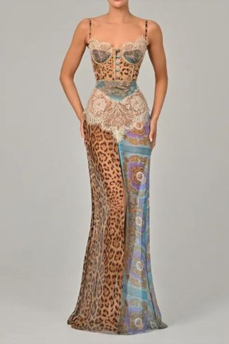 Women's Fashion Sexy Elegant Printed Slit Tube Party Dress