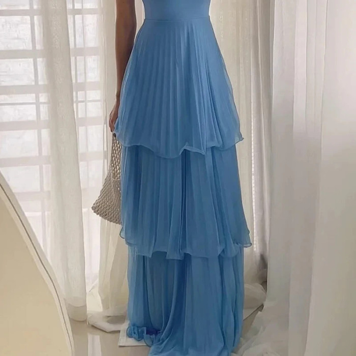 Fashion Solid Color High Waist Elegant Party Temperament Suspender Dress