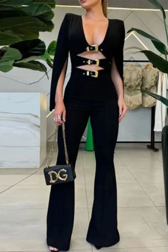 Women's Fashion Sexy Solid Color Hollow Casual Elegant Jumpsuit