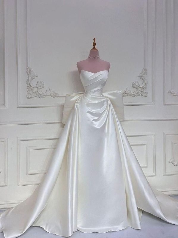 Elegant White Wedding Dresses With Train Mermaid Bridal Gowns  Maxi Dresses