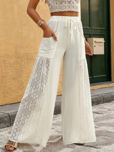 Women's Elegant Loose Fit Lace Casual Vacation Patchwork Wide-Leg Pants