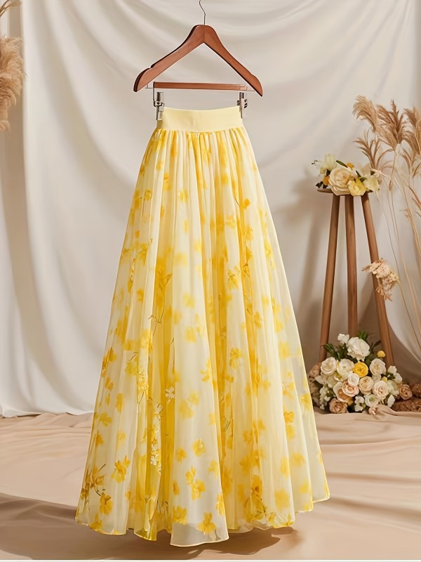 Women's Resort Style Casual Formal High-Waisted Flared Floral Print Skirt