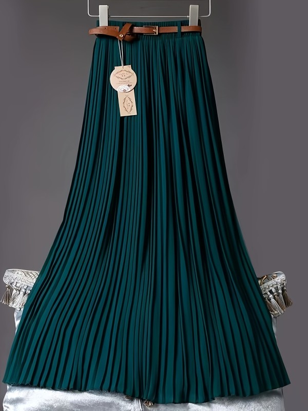 2025 Women's Solid Color Chiffon Midi Pleated Floor-Length Flowy Half-Skirt without Belt