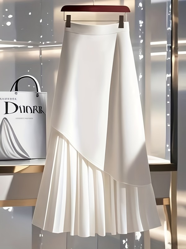 Fashion Formal Elegant White Pleated A-Line Skirt