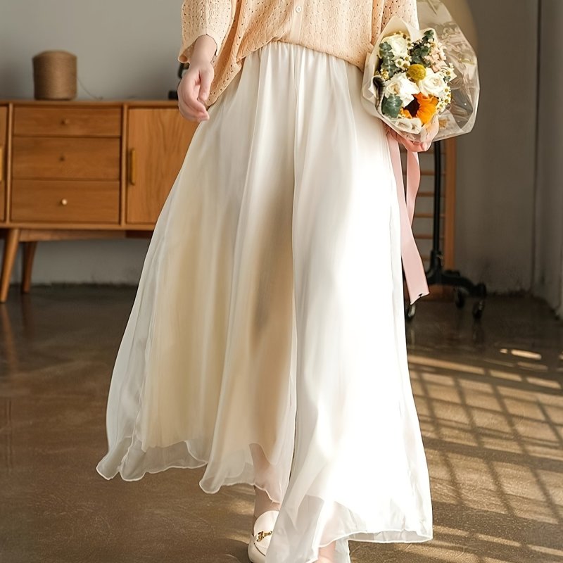 Elegant Chiffon Loose Fit High-Waisted Casual Outings Wide-Leg Pants for Women