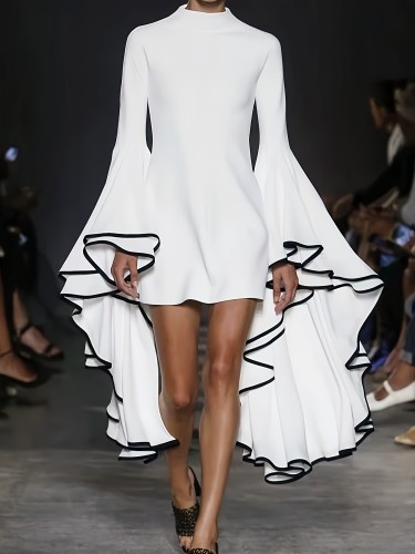 Women's Elegant Solid Color A-Line Bell Sleeve Dress