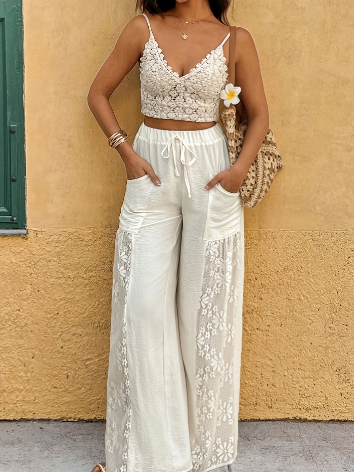 Women's Elegant Loose Fit Lace Casual Vacation Patchwork Wide-Leg Pants