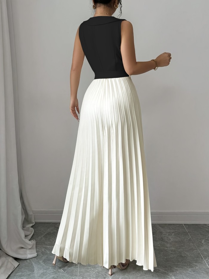 Women'S Elegant Double-Breasted Ruched A-Line Sleeveless Dress