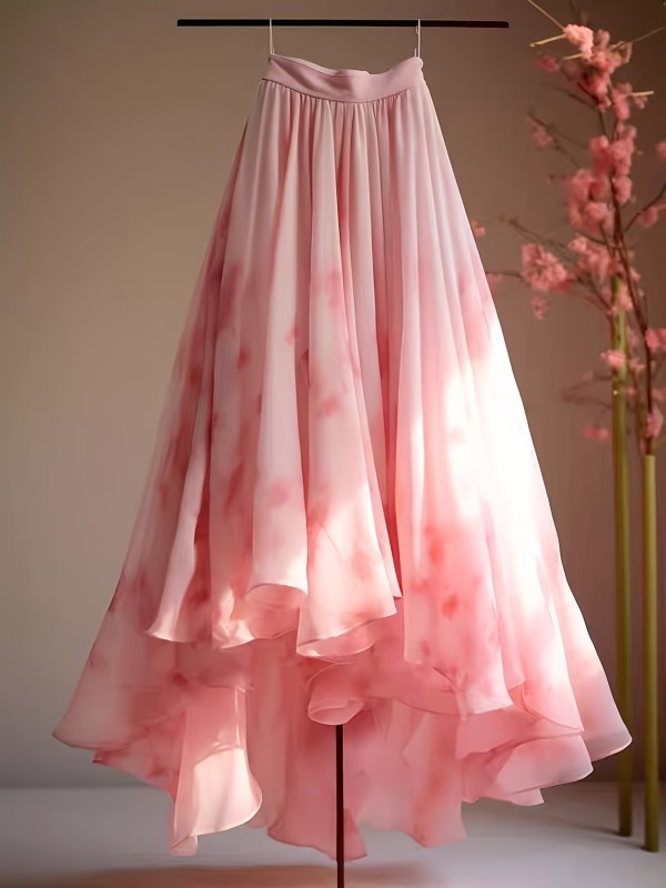 Women'S Floral Print Pleated High-Waisted Vacation Casual Midi Skirt