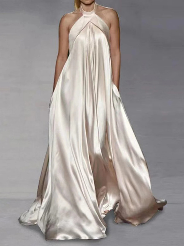 Women's Formal Elegant Solid Color  Halter Neck Casual Sleeveless Dress