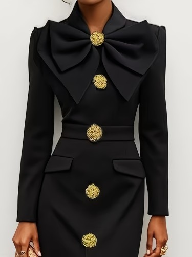 Elegant Black Sheath High-Neck Long-Sleeve  Formal Dress