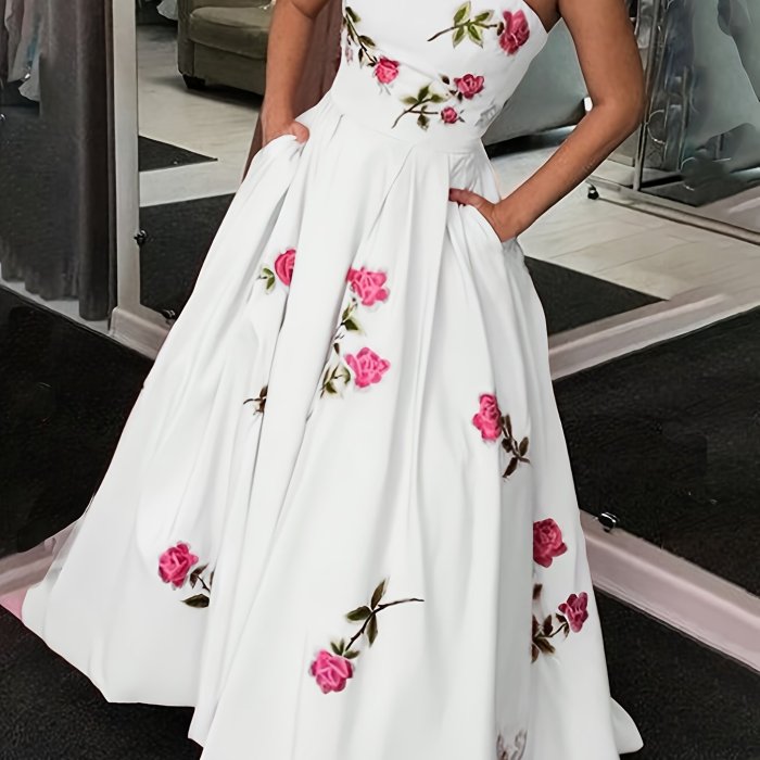 Elegant A-Line Women's Elegant A-Line Floral Print Sleeveless Dress