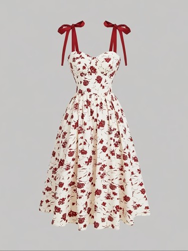 Fashion Floral Print Strapless Dress