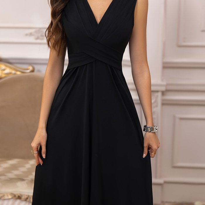 Elegant Sleeveless V-Neck A-Line Midi Dress