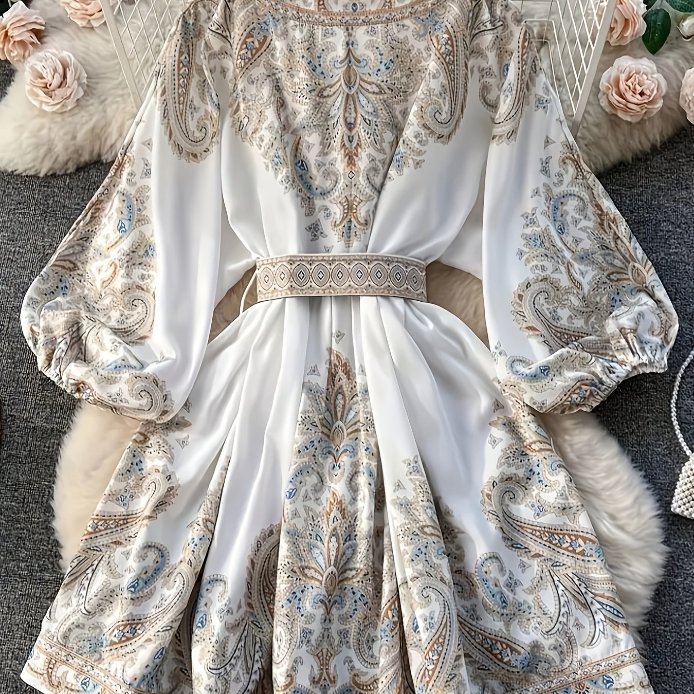 Elegant V Neck Cinched Waist Slim Fit Sleeveless Holiday Trend Floral Midi Dress main image 0