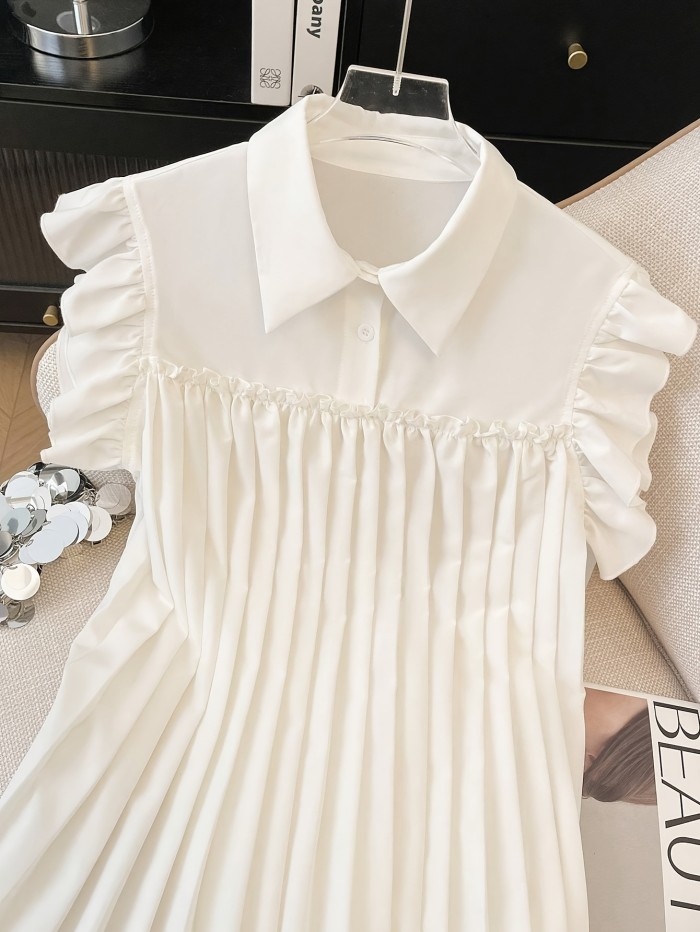 White Chiffon Top with a Refined French-Style Polo Collar.