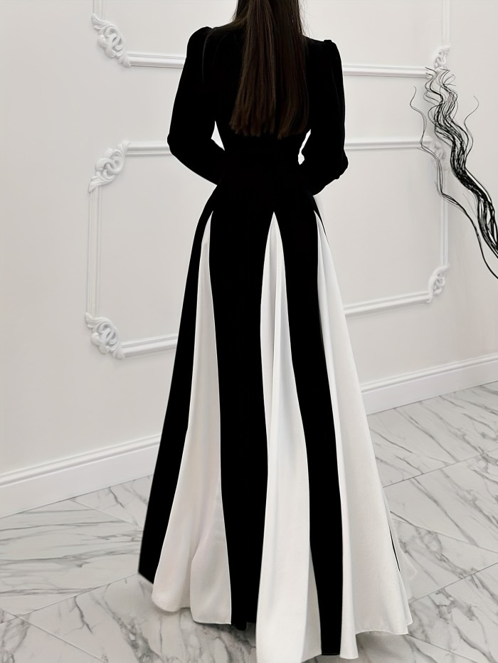 Polyester Fitted Crew Neck Long Dress - Solid Color, for Adult