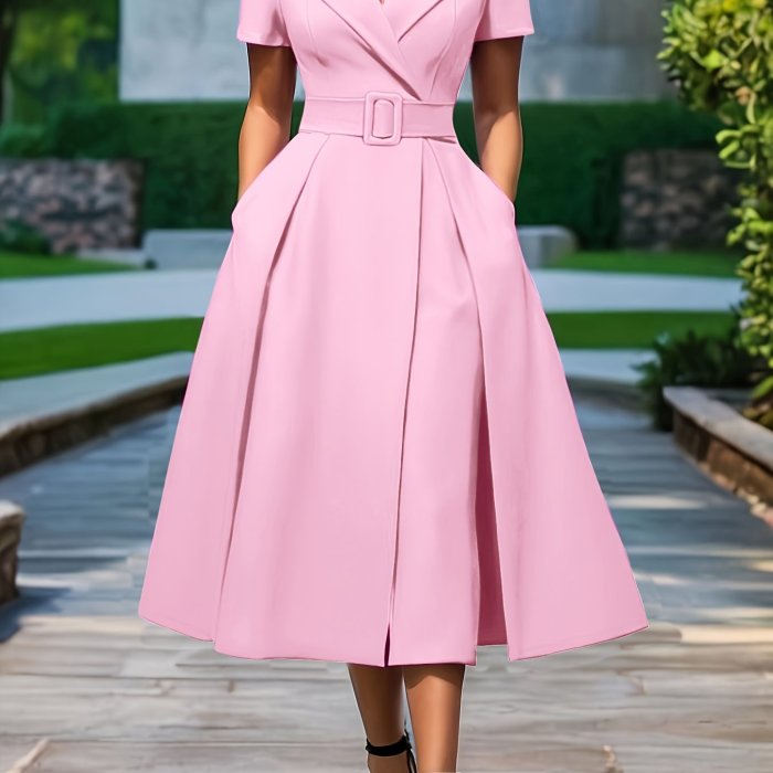 Elegant Summer Women'S Short Sleeve V-Neck Dress