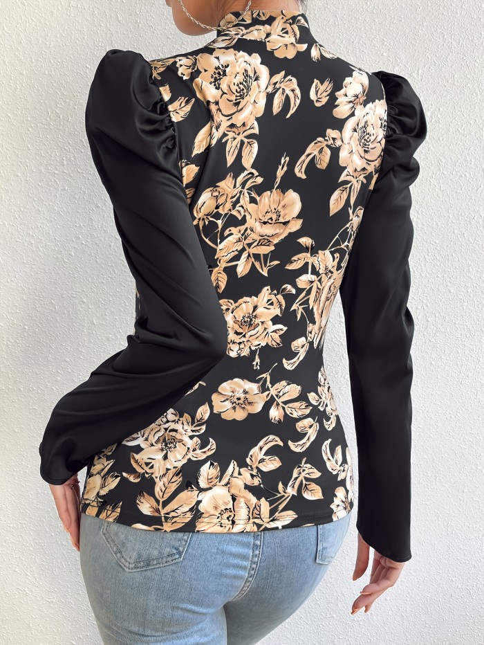 Sexy Floral Top Stylish, Elegant, And Sexy Floral Printed Lantern Sleeve Top - Developing SC061309 for Women