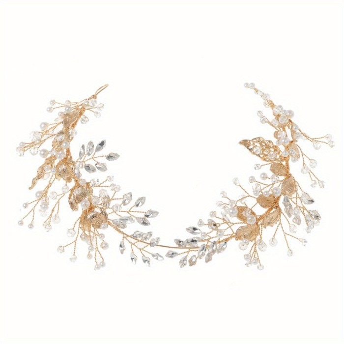 Elegant Golden Leaf & Pearl Hair Clip for Women - Sparkling Crystal Accents, Soft Metal Design, Perfect for Weddings, Parties, and Formal Events, Hair Accessories for