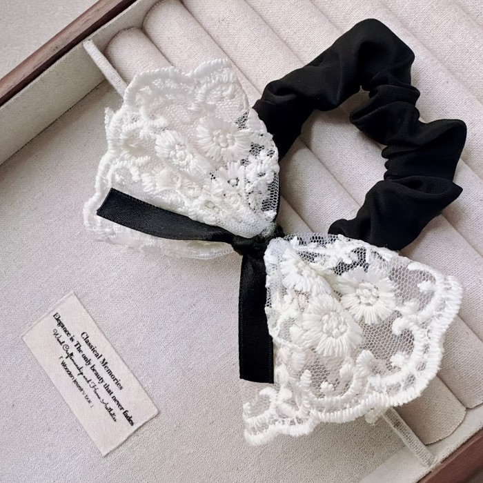 1 Set Vintage Elegant Embroidered Lace Hair Scrunchies with Bow Ribbon - Fabric Hair Ties for Women, Valentine'S Day Gift, Multiple Pieces