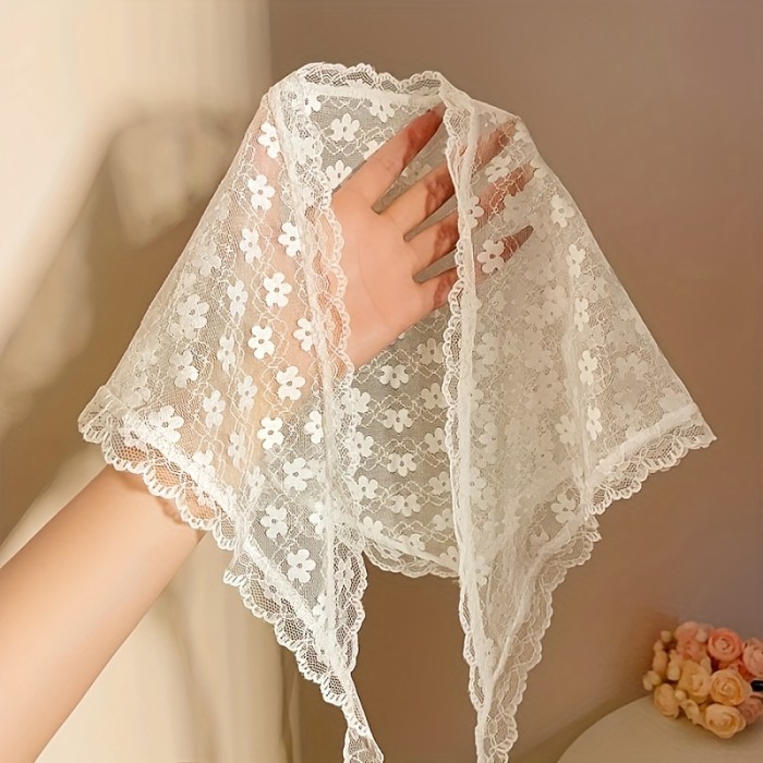 1pc Vintage White Floral Lace Scarf - Elegant French Style Headband with Delicate Flower and Lace Design, Perfect for Women'S Hair Accessories, Hair Accessory | Floral Lace Design | Intricate Lacework, Hair Scarf