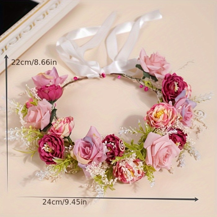 1pc Bohemian Floral Crown Headband - Vibrant Multicolor Artificial Flowers, Durable Plastic Wedding Bridal Accessories for Beach Parties, Halloween Christmas Photo Shoots, Hand Wash Only, Best for Christmas