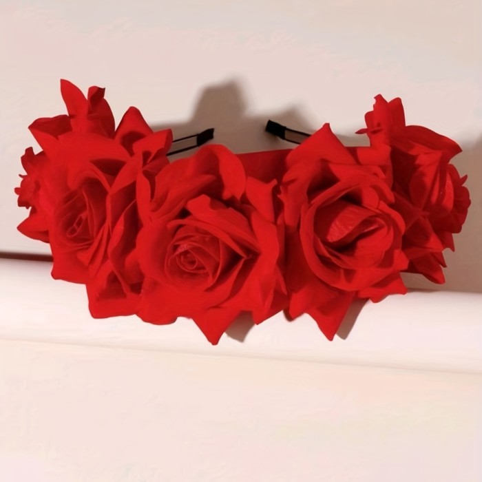 1pc Simulation Velvet Rose Headband Flower Hair Band Head Hoop Hair Accessories For Female Women, Carnival\u002FMardi Gras\u002FMasquerade