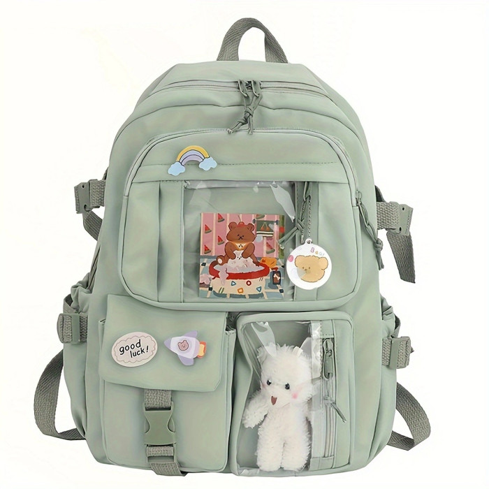 Stylish Pink Women'S Backpack with Multi-Pocket Design, Large Capacity Laptop Compartment, Soft Shell Nylon Material, Durable & Lightweight for School and Travel, Laptop Backpack