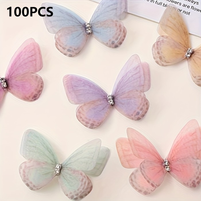 100pcs Mini Fabric Butterflies, 3D Simulation Pastel Butterfly Decorations, Suitable for DIY Crafts, Headwear, Photography Props and Decorations