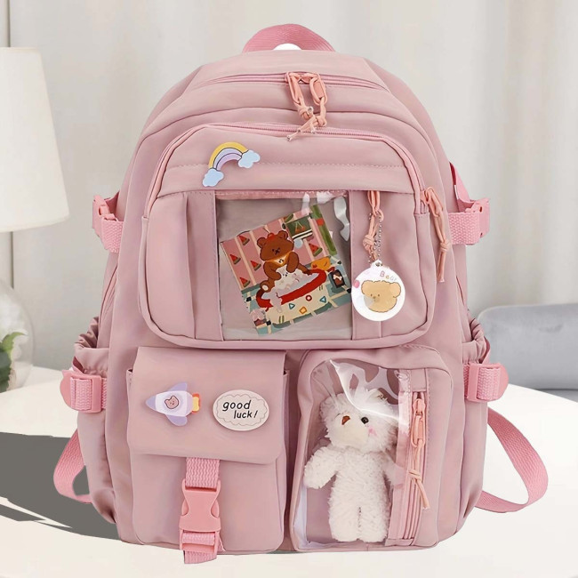 Stylish Pink Women'S Backpack with Multi-Pocket Design, Large Capacity Laptop Compartment, Soft Shell Nylon Material, Durable & Lightweight for School and Travel, Laptop Backpack