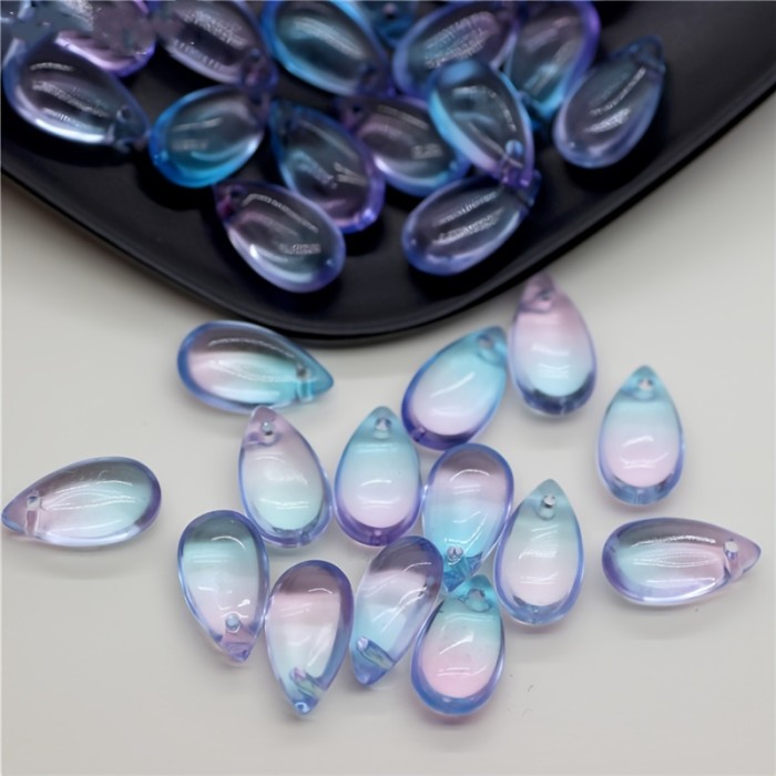 20pcs 8*15mm Large Teardrop Pendant Bead Transparent Glass Diy Handmade Beads For Jewelry Making Hairpin Accessories