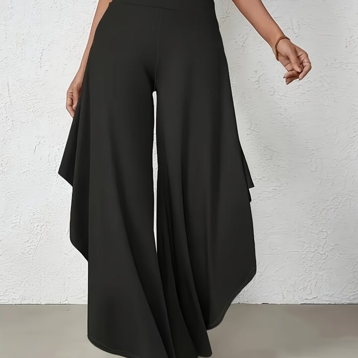Wide Leg High Waist Ruffle Trim Loose Pants