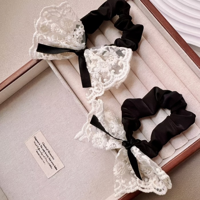 1 Set Vintage Elegant Embroidered Lace Hair Scrunchies with Bow Ribbon - Fabric Hair Ties for Women, Valentine'S Day Gift, Multiple Pieces