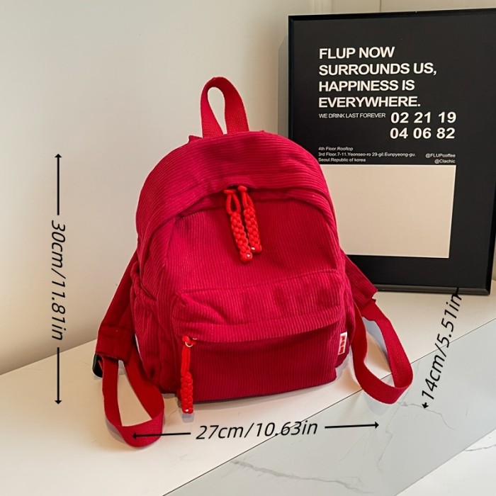 Red Corduroy Backpack High Quality Red Corduroy Backpack | Small College Bag with Adjustable Straps, Multiple Compartments & Zipper Closure for Students, Winter Travel, Casual Outings, Travel Backpack
