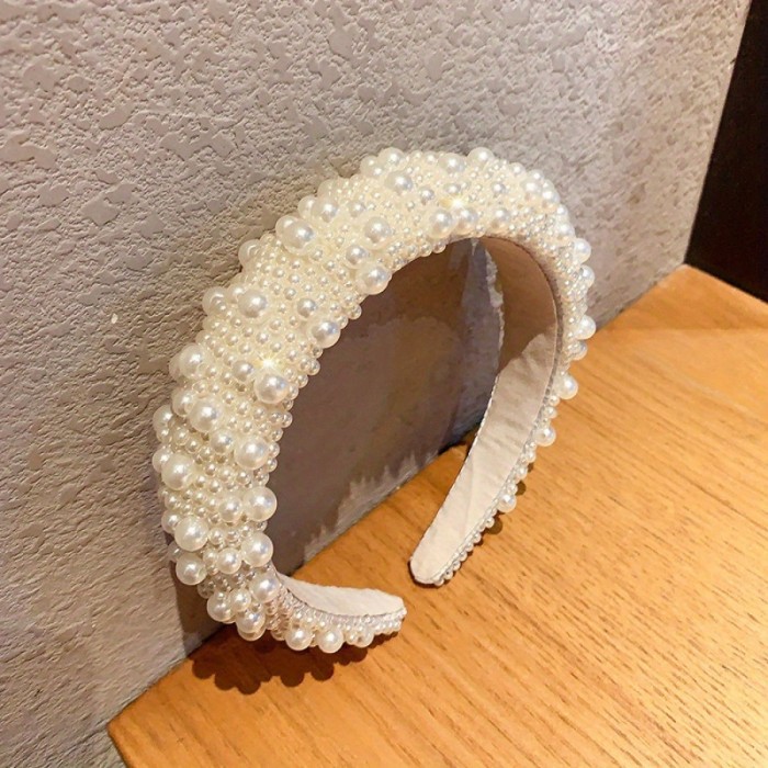 Elegant White Faux Pearl Headband for Women - Luxurious Hair Accessory with Sparkling Crystals, Perfect for Daily Wear, Photoshoots & Special Occasions, Headbands for Ladies
