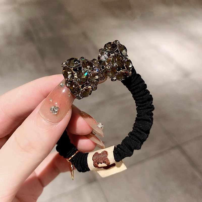 Korean Version of Internet Celebrities New Bow Small Intestine Hair Band Female Versatile Temperament Czech Diamond Hair Rope Ponytail Ball Head Hair Accessories