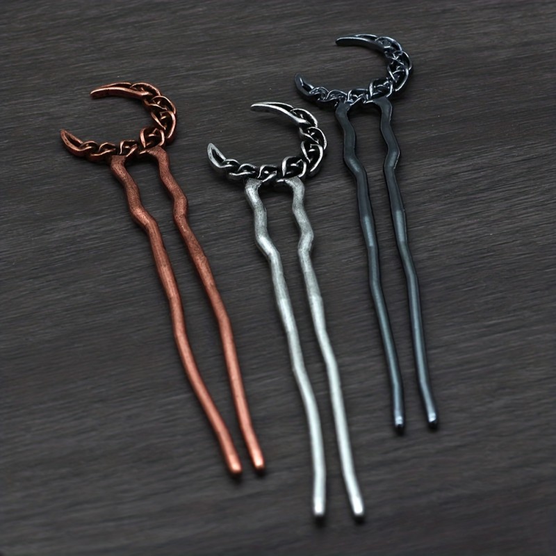 A Vintage Hair Clip With A Simple Moon Design, Combined With A Golden Hairpin Holder, Anti-slip Hair Styling For, A Gift