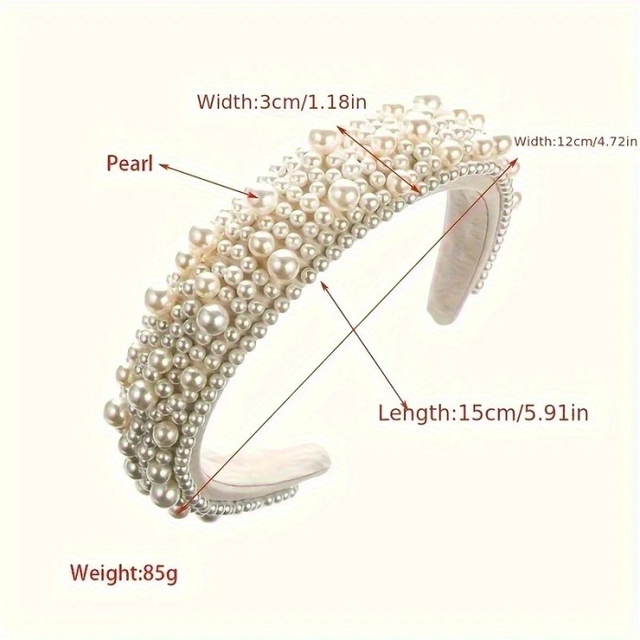 Elegant White Faux Pearl Headband for Women - Luxurious Hair Accessory with Sparkling Crystals, Perfect for Daily Wear, Photoshoots & Special Occasions, Headbands for Ladies