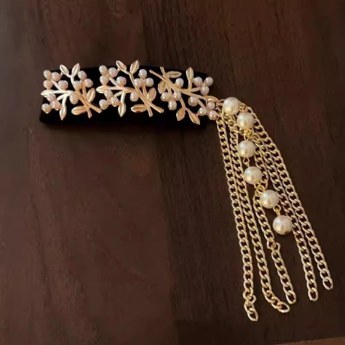 1pc Ethnic Style Faux Imitation Pearl Leaf Tassel Hair Clip for Women Side Bangs Fringe Hairpin Vintage New Chinese Fashion Elegant Daily Party Commute Gift for Family and Friends, Thanksgiving Christmas OPP Bag Packaging