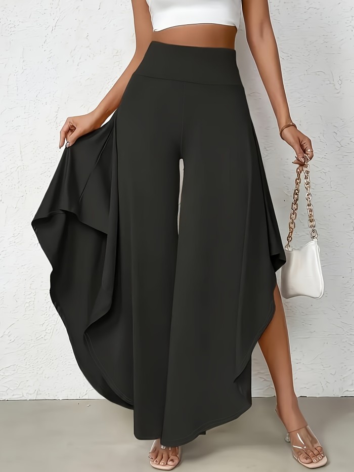 Wide Leg High Waist Ruffle Trim Loose Pants