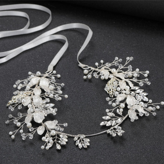 Elegant Golden Leaf & Pearl Hair Clip for Women - Sparkling Crystal Accents, Soft Metal Design, Perfect for Weddings, Parties, and Formal Events, Hair Accessories for